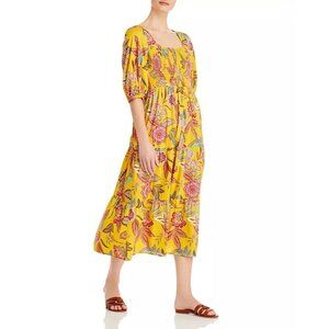 Johnny Was Jade Mladen Floral Midi Dress Womens Size M Smocked Puff Sleeve Boho